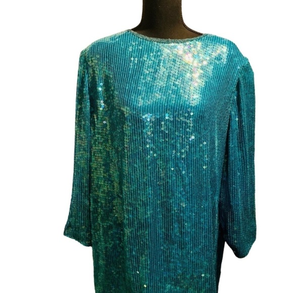 1980’s Vintage Teal Color Sequin Plus Size Top Size 1X - Picture 1 of 3